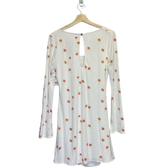 Free People Celia Mini Dress Size Medium Floral Long Bell Sleeves White Short - Picture 4 of 10